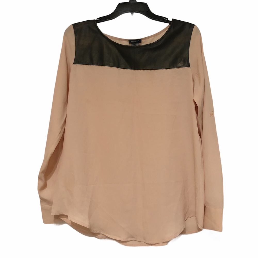 Ann Taylor Faux Leather & Light Peach Blouse